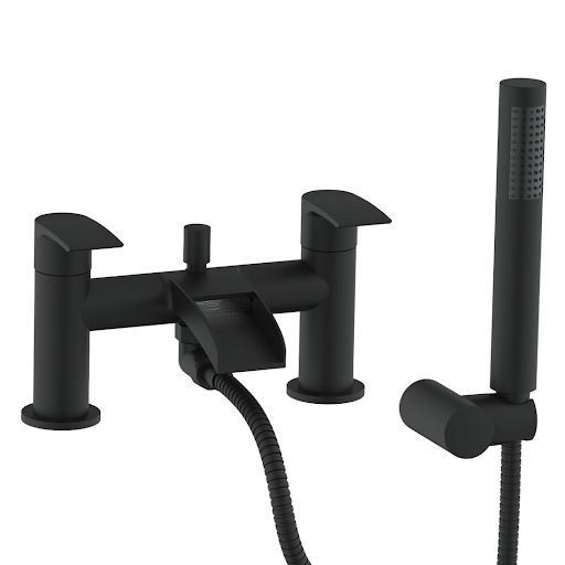 Symphony Round Waterfall Bath Shower Mixer Tap with Kit - Matt Black