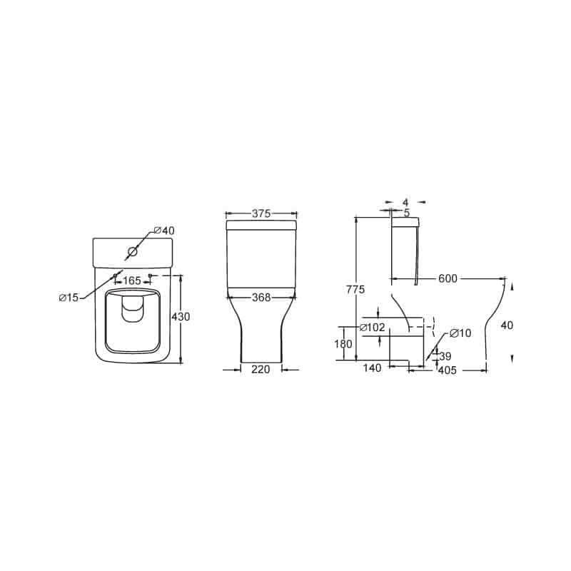 iBathUK Toilets > Close Coupled Toilets Venice Ceramic White Close Coupled Toile (375x775x600mm)